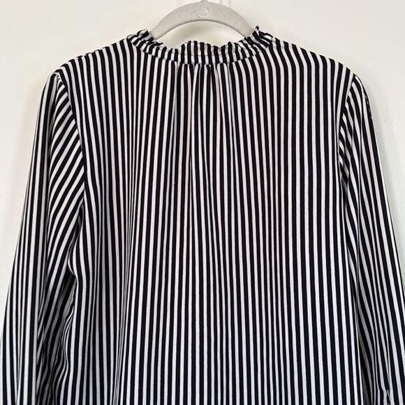 Ann Taylor Petite Stripe Tassel Blouse PM Ruffle Cuff Black White Vertical - Picture 8 of 9